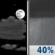 Tonight: A 40 percent chance of showers, mainly after 2am.  Increasing clouds, with a low around 43. West wind 5 to 10 mph. 